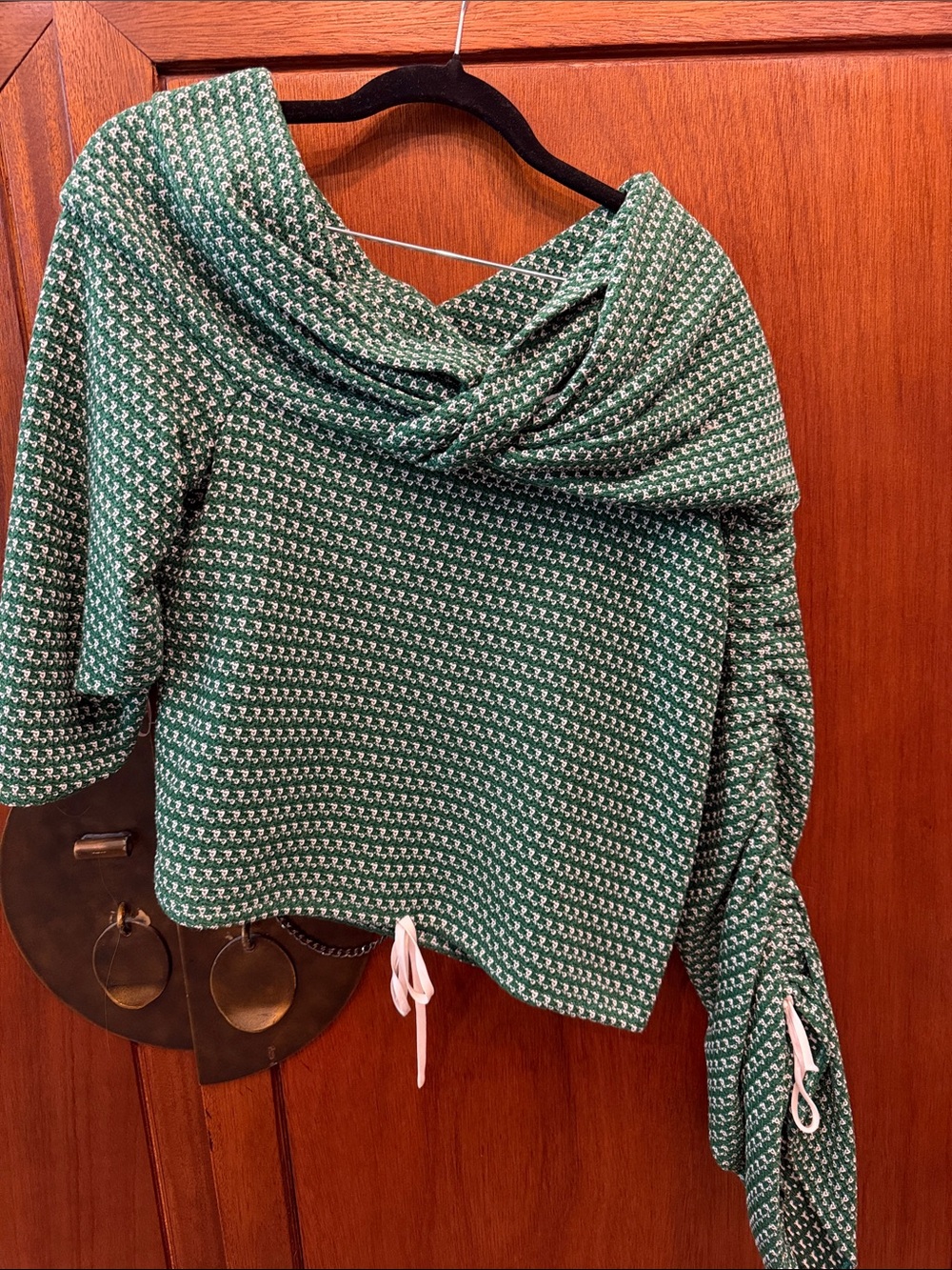Hellessy Off-Shoulder Green Patterned Knit Top Size 6